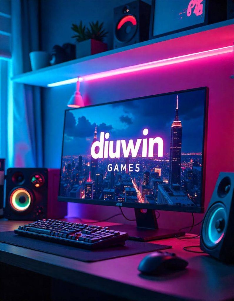 Diuwin Games in computer monitor with city lights